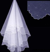Communion Flower Girl White 2 Layer Fingertip with Beading Wedding Bridal Veil